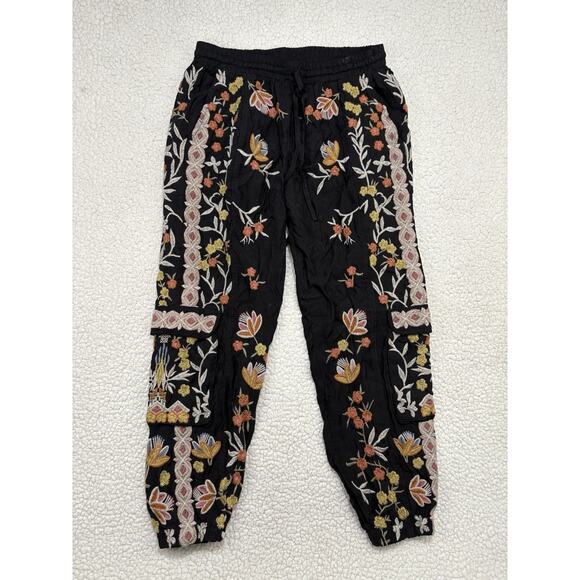 Johnny Was Embroidered Floral Cargo Pants Jogger Tapered Women's XS Drawstring - Picture 1 of 7
